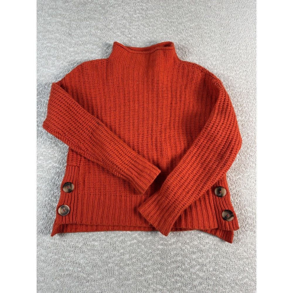 Madewell Sweater Womens XXS Orange Mock Neck Side Button Chunky Cotton Wool